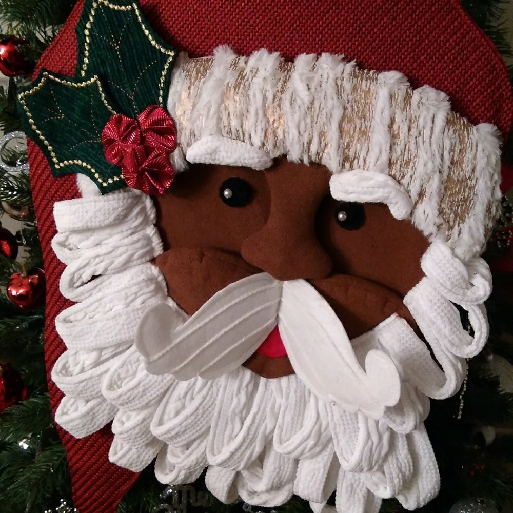 African American Santa Claus Head Hanging Déc